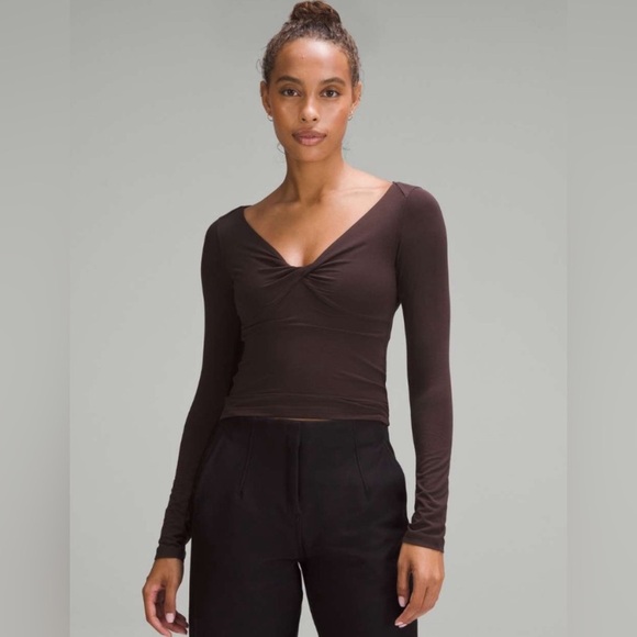 Lululemon Modal-Silk Blend V-Neck Long-Sleeve Shirt in Brown - Picture 1 of 5